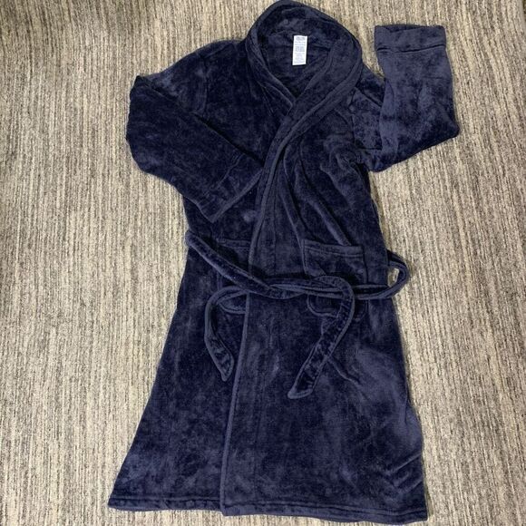 Fruit of the Loom Mens One Size Bath Robe Navy Blue‎ Belted Tie Waist Pockets - Picture 1 of 5